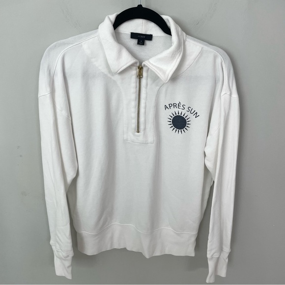J. Crew Après Sun Half-Zip Graphic White Sweatshirt Size Small 100% Cotton. 20 - Picture 2 of 9